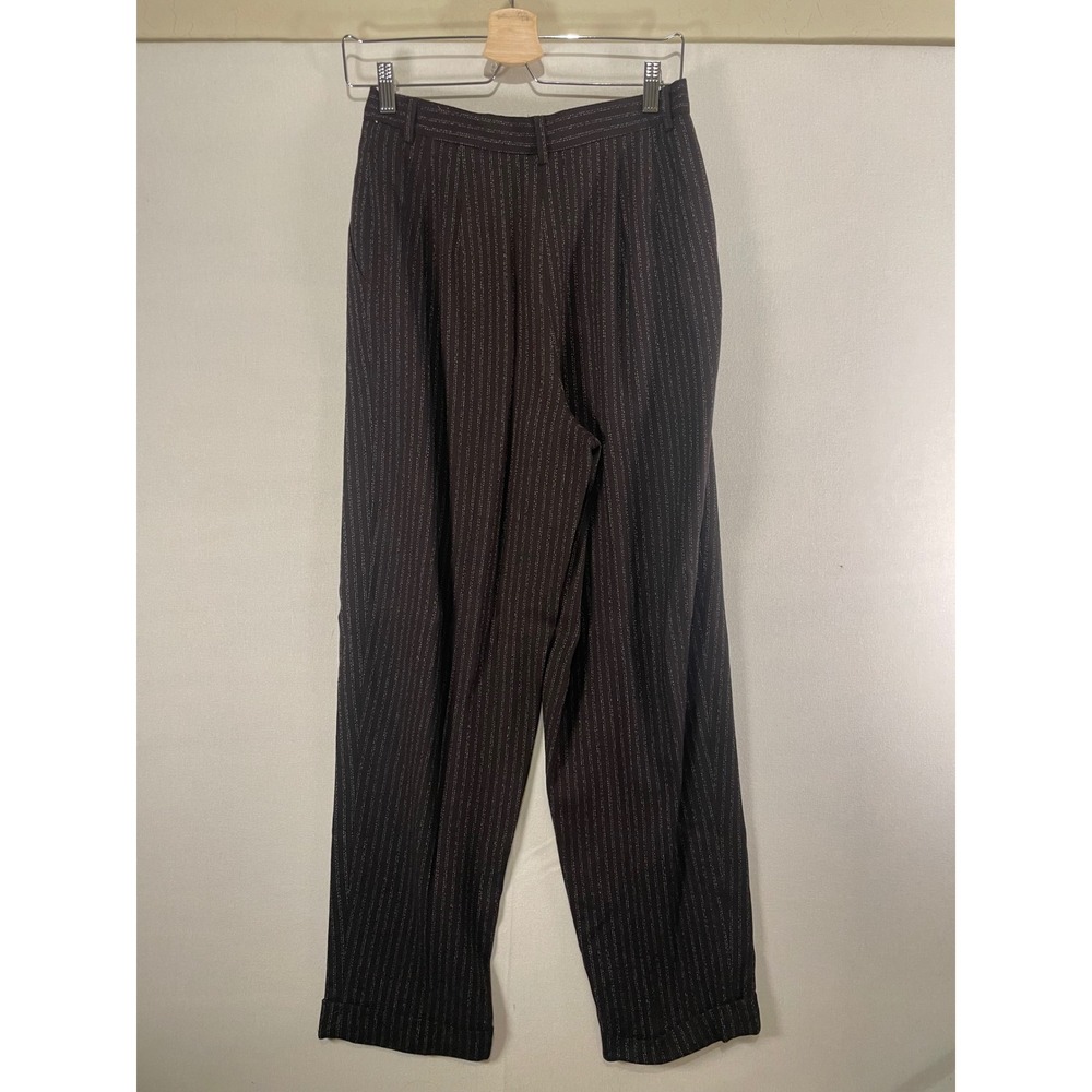 Vintage Express Pinstripe Pleated Trousers Brown High Rise Tapered Pants 9/10 - Picture 3 of 8